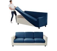 Lot de 9 housses de canapé extensibles en velours avec dossiers et coussins de siège séparés - Protection de meubles XL pour salon - Bleu Grande taille