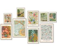 Lot de 9 impressions murales éclectiques vintage - Décoration murale éclectique abstraite Matisse William Morris Van Gogh Monet Maximaliste - Artiste célèbre - Poster tendance pour l'esthétique
