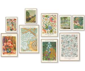 Lot de 9 impressions murales éclectiques vintage - Décoration murale éclectique abstraite Matisse William Morris Van Gogh Monet Maximaliste - Artiste célèbre - Poster tendance pour l'esthétique