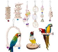 Lot de 9 jouets à mâcher pour perroquet, cage à oiseaux, jouets à mâcher, accessoires de cage à oiseaux, perchoirs, plate-forme en bois pour perruches, aras, pinsons, calopsittes