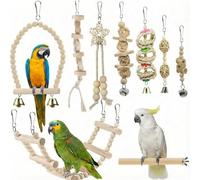 Lot de 9 jouets pour oiseaux, perruches et perroquets, en bois, avec balançoire, échelle, cloche, pour perruches, oiseaux d'amour