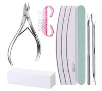 Lot de 9 limes à ongles et bloc polissoir, pince à cuticules pour manucure et pédicure avec émeri et outils de brosse