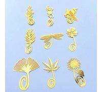 Lot de 9 marque-pages ultrafins en métal trèfle, ginkgo biloba, libellule, papillon, tournesol, branche d'olive, singe, plume, grain