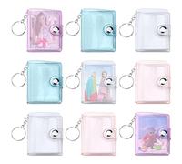 Lot de 9 mini albums photo porte-clés de 5,1 cm avec 20 poches, album photo transparent avec anneau fendu pour cartes, cartes photo, photo d'identité (paillettes multicolore)