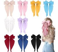 Lot de 9 nœuds à cheveux longs en satin avec queues de ruban, pinces à cheveux surdimensionnées pour femmes et filles, accessoires de cheveux luxueux pour mariages, fêtes, usage quotidien, clips