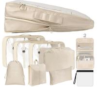 Lot De 9 Organ Urs De Val S Avec Compression, Beiges, Avec Poches Liquides, Ensemble De Cubes De Rangement, Organisateur De Voyage Pour Val S, Sacs À Vêtements, Cubes D'Emballage Avec Trousse De Beige