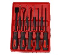Lot de 9 outils de démontage de joint d'huile et de joint torique avec racloir, crochet et crochetage pour réparation de voiture et atelier, poignées ergonomiques antidérapantes en noir et rouge