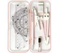 Lot de 9 outils de dessin de géométrie pour étudiant, boussole, règle, rapporteur, triangulaire, avec étui de rangement pour examen scolaire, rose