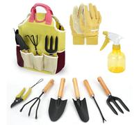 Lot de 9 outils de jardin, accessoires de jardin, outils de désherbage, cadeaux de jardin, outils à main, avec sac pour outils de jardin, démarreur de racine, fourche, râteau, truelle, ciseaux à main,