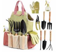 Lot de 9 outils de jardin avec sac à main, outils de jardin inoxydables et ergonomiques, cadeau de jardin idéal pour les femmes pour les amateurs de jardin