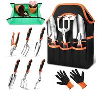 Lot de 9 outils de jardinage robustes - Acier inoxydable résistant à la rouille, poignée ergonomique en silicone antidérapant, cadeau idéal de jardinage pour femmes et hommes