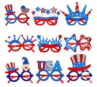 Lot de 9 paires de lunettes de soleil rouges blanches et bleues du 4 juillet - Accessoires de costume pour les défilés du jour de l'indépendance, la plage