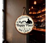 Lot de 9 panneaux de bienvenue rustiques en bois « Welcome to My Happy Place » - Décoration murale pour maison, bar, cuisine, panneaux de porte à suspendre avec motifs de bière et café