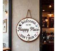 Lot de 9 panneaux de bienvenue rustiques en bois « Welcome to My Happy Place » - Décoration murale pour maison, bar, cuisine, panneaux de porte à suspendre avec motifs de bière et café