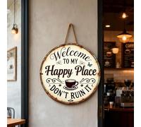 Lot de 9 panneaux de bienvenue rustiques en bois « Welcome to My Happy Place » - Décoration murale pour maison, bar, cuisine, panneaux de porte à suspendre avec motifs de bière et café