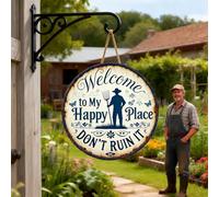 Lot de 9 panneaux de bienvenue rustiques en bois « Welcome to My Happy Place » - Décoration murale pour maison, bar, cuisine, panneaux de porte à suspendre avec motifs de bière et café