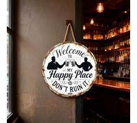Lot de 9 panneaux de bienvenue rustiques en bois « Welcome to My Happy Place » - Décoration murale pour maison, bar, cuisine, panneaux de porte à suspendre avec motifs de bière et café
