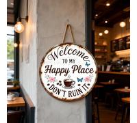 Lot de 9 panneaux de bienvenue rustiques en bois « Welcome to My Happy Place » - Décoration murale pour maison, bar, cuisine, panneaux de porte à suspendre avec motifs de bière et café