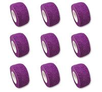 Lot de 9 pansements pour doigt - Sans colle - Couleurs au choix - 2,5 cm x 4,5 m - Élastique, imperméable, cohésif (violet)