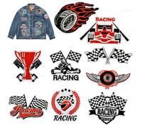 Lot de 9 Patchs Brodés Course Automobile à Repasser, Patch de repassage de course,Ecusson a Coudre Circuit Automobile, Écussons Thermocollants pour Vêtements, Jean, Sacs, DIY Décoration et Réparation
