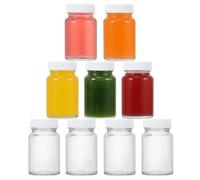 Lot de 9 petites bouteilles à shot en verre transparent de 60 ml avec couvercles, réutilisables, à large goulot étanche, passent au lave-vaisselle et au réfrigérateur