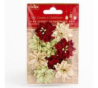 Lot de 9 Petites Fleurs de Poinsettia de 3,5 cm de Couleurs mélangées pour Fabrication de Cartes de Noël
