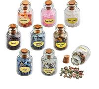 Lot de 9 petits flacons de pierres précieuses Aitelei - Naturelles - Morceaux de pierres de guérison - Flacons transparents - Pour le reiki, le wicca, la bijouterie, la décoration d'intérieur