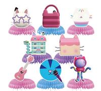 Lot de 9 pièces de centre de table en nid d'abeille pour maison de poupée, fournitures d'anniversaire, décorations de table pour enfants, filles, décorations de fête de famille