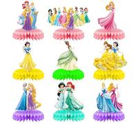 Lot de 9 pièces de centre de table en nid d'abeille sur le thème de la princesse - Décorations de fête d'anniversaire pour enfants, gâteaux, desserts, accessoires de fête pour photomaton, décoration