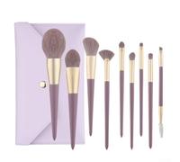 Lot de 9 pinceaux de maquillage violets en forme de patate douce avec 9 outils essentiels en poils synthétiques pour l'application du visage et des yeux avec poignées en bois robustes pour débutants