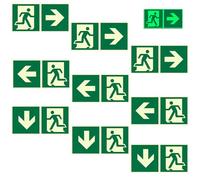 Lot de 9 Plaque de Issue der Secours, 300 x 150 mm Panneau de Sortie de Secours, Phosphorescent, Adhésif PVC Imperméable Résistant (Gauche, Droite, ci-dessous)