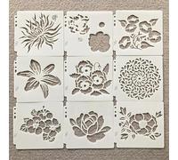 Lot de 9 pochoirs réutilisables, 13 x 14 cm, motif fleurs, marguerites, roses, lèvres, amour, pour travaux manuels, dessins sur bois, mur, toile, meubles, sol, décoration d'intérieur