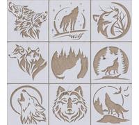 Lot de 9 pochoirs réutilisables en forme de loup de la forêt pour peinture sur bois, mur, meubles, toile, tissu, panneaux, roche, projets artistiques et décoration d'intérieur - 28 x 28 cm