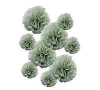 Lot de 9 pompons en papier de soie vert sauge poudré à suspendre pour anniversaire, mariage, fête prénatale, verdure botanique, crèche, safari sauvage