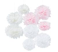 Lot de 9 Pompons en Papier Roses, Blancs et Ivoires