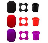 Lot de 9 protections de microphone sans fil, 3 anneaux en silicone, 3 supports de tige inférieure, 3 housses de protection en mousse pour KTV, anti-secousses et anti-roulement - Noir, rouge, violet