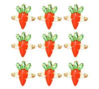 Lot de 9 ronds de serviette de Pâques en forme de lapin de Pâques avec strass pour décoration de table - Jolis ronds de serviette pour fête de printemps (9 carottes en émail, carotte