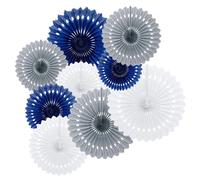 Lot de 9 rosaces en papier origami bleu marine, gris et blanc