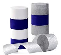 Lot de 9 rouleaux de papier crépon bleu marine et blanc argenté - Décorations de fête d'anniversaire pour homme et garçon - Guirlande de papier pour fête des pères - Décoration de fête des pères