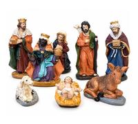Lot de 9 santons pour crèche de Noël - Scène de la Nativité décorative avec Rois mages animaux et personnages