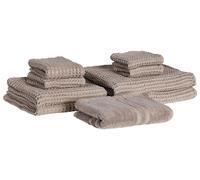 Lot de 9 Serviettes avec Tapis de Bain Sans Torsion en Coton Doux Taupe Areora