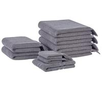 Lot de 9 Serviettes de Bain Luxe en Coton Polyester Doux Franges Gris Atiu