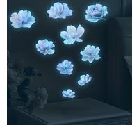 Lot De 9 Stickers Muraux Fleurs Lumineuses-Fleurs Bleues Lumineuses-Autocollants Muraux Décoratifs Pour Chambre D'enfant Et Chambre À Coucher