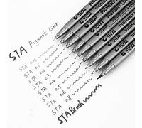 Lot de 9 stylos à encre noire Sta à base d'eau pour dessin, écriture, croquis, stylo 0,05 mm 0,1 mm 0,2 mm 0,3 mm 0,4 mm 0,5 mm 0,6 mm 0,8 mm pour art aquarelle croquis anime