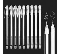 Lot De 9 Stylos Gel Blancs Avec Pointe De 0,6 Mm 0,8 Mm, Marqueur Blanc, Pinceaux Blancs Pour Dessin, Croquis Sur Papier Noir, Création Artistique