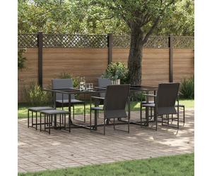 Lot de 9 tabourets de jardin en textilène noir et gris foncé