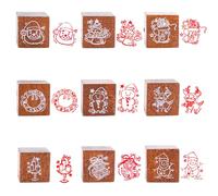 Lot de 9 tampons de Noël en bois - Joyeux calendrier de l'Avent - Pour créer des cartes de Noël, scrapbooking, emballages cadeaux (9Pcs)