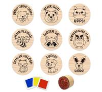 Lot de 9 tampons en bois pour enseignants - Motif animaux pour récompense et louange - Cadeau pour la fête des enseignants, la motivation et la décoration des enfants scolaires