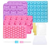 Lot de 9 tapis de cuisson en silicone pour friandises pour chien, avec 50 sacs en cellophane, 50 liens métalliques, grattoir, brosse, compte-gouttes, pour friandises pour chien, biscuits, chocolat