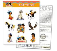 Lot de 9 tatouages « Yakari » pour anniversaire d'enfant et fête à thème indien - Set de tatouages pour enfants Sioux